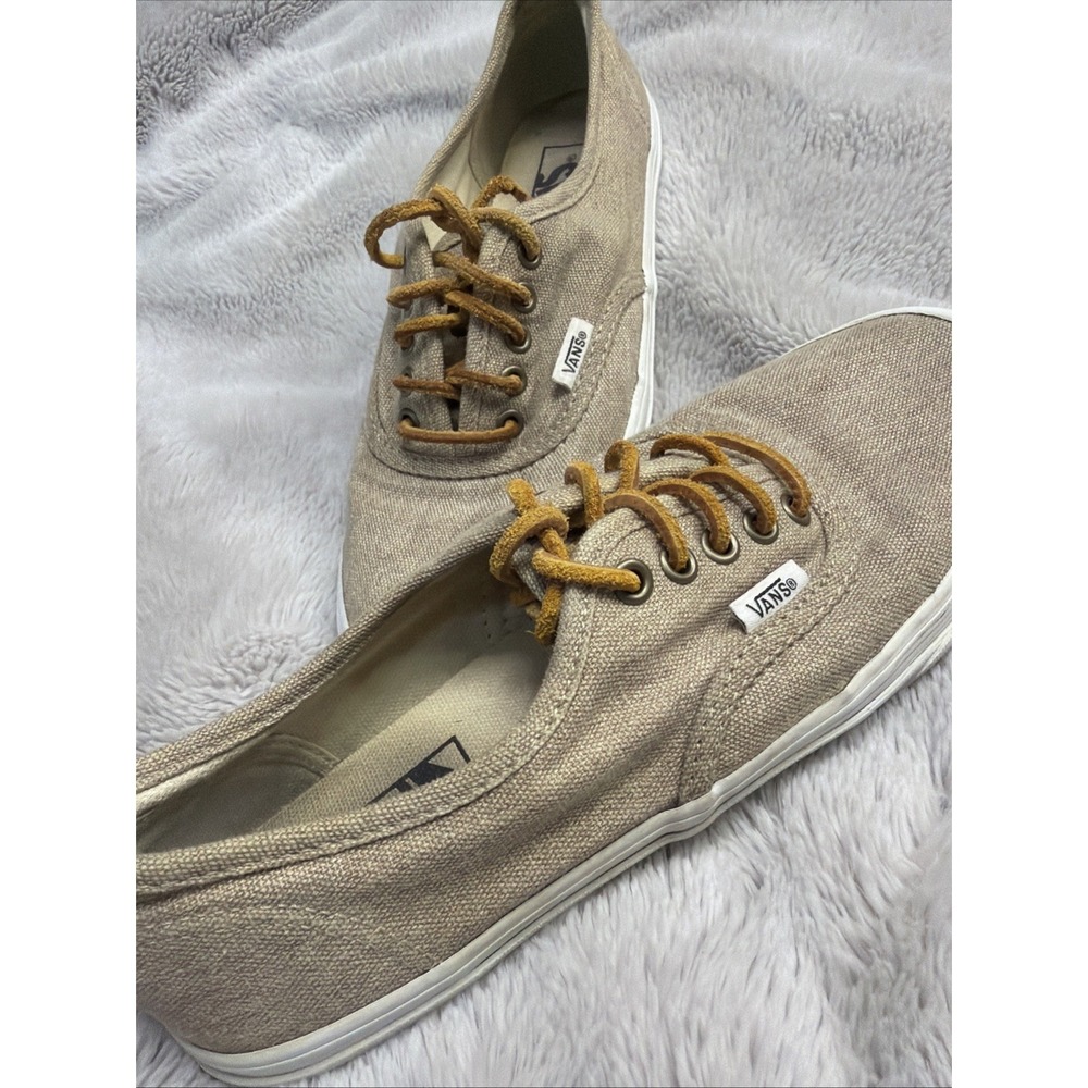 Vans Khaki Chambray Canvas Skate Sneaker Men's Size 5.5 Women's 7 Leather Laces